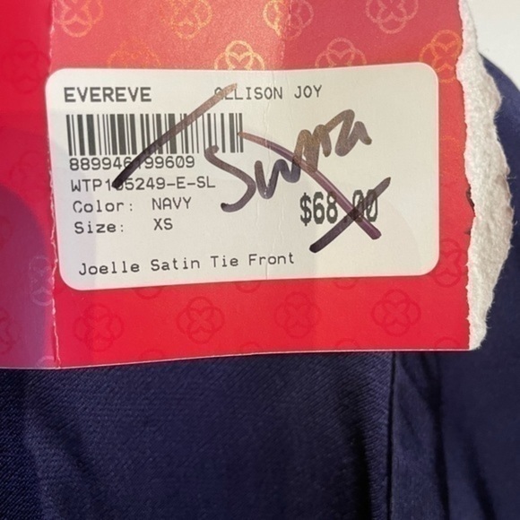 NWT Evereve Allison Joy Purple Satin Blouse Top xs Joelle Tie Front Flutter - Picture 12 of 12